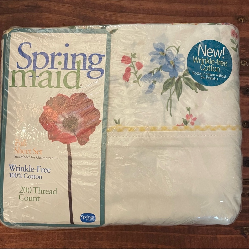 Vintage Spring Maid White Floral Cotton Sheet Set - Wrinkle-Free